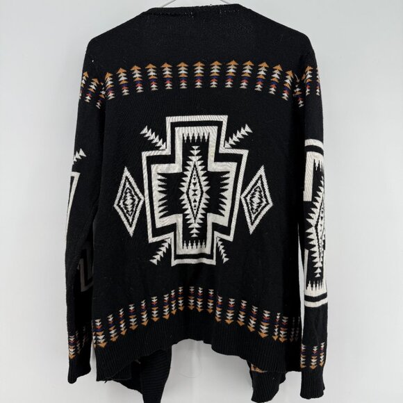 Freeway Aztec print cardigan Womens Sweater Medium Black Layer Open Front - Picture 4 of 9